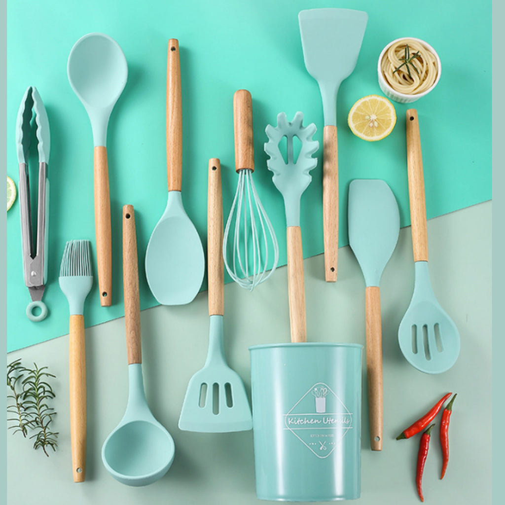 Set de 12 Utensilios de Cocina en Silicona: Resistencia y Elegancia para tu Hogar